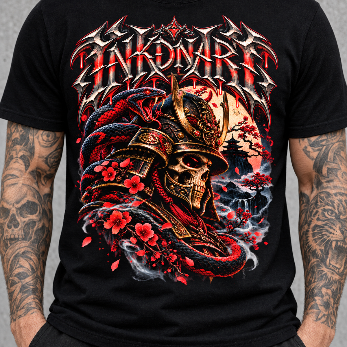 Red Samurai Tee – red samurai warrior graphic tee, lower print detail